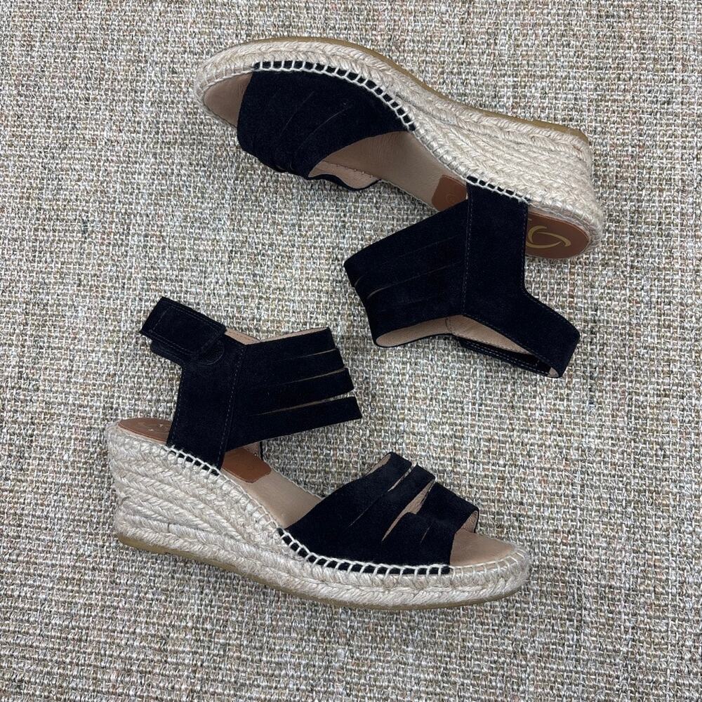 👡 Kanna Black Suede Espadrille Wedge Sandals | Size 8 | Black